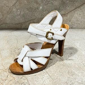CHLOÉ White Leagher Wooden Platform Slingback Sandals